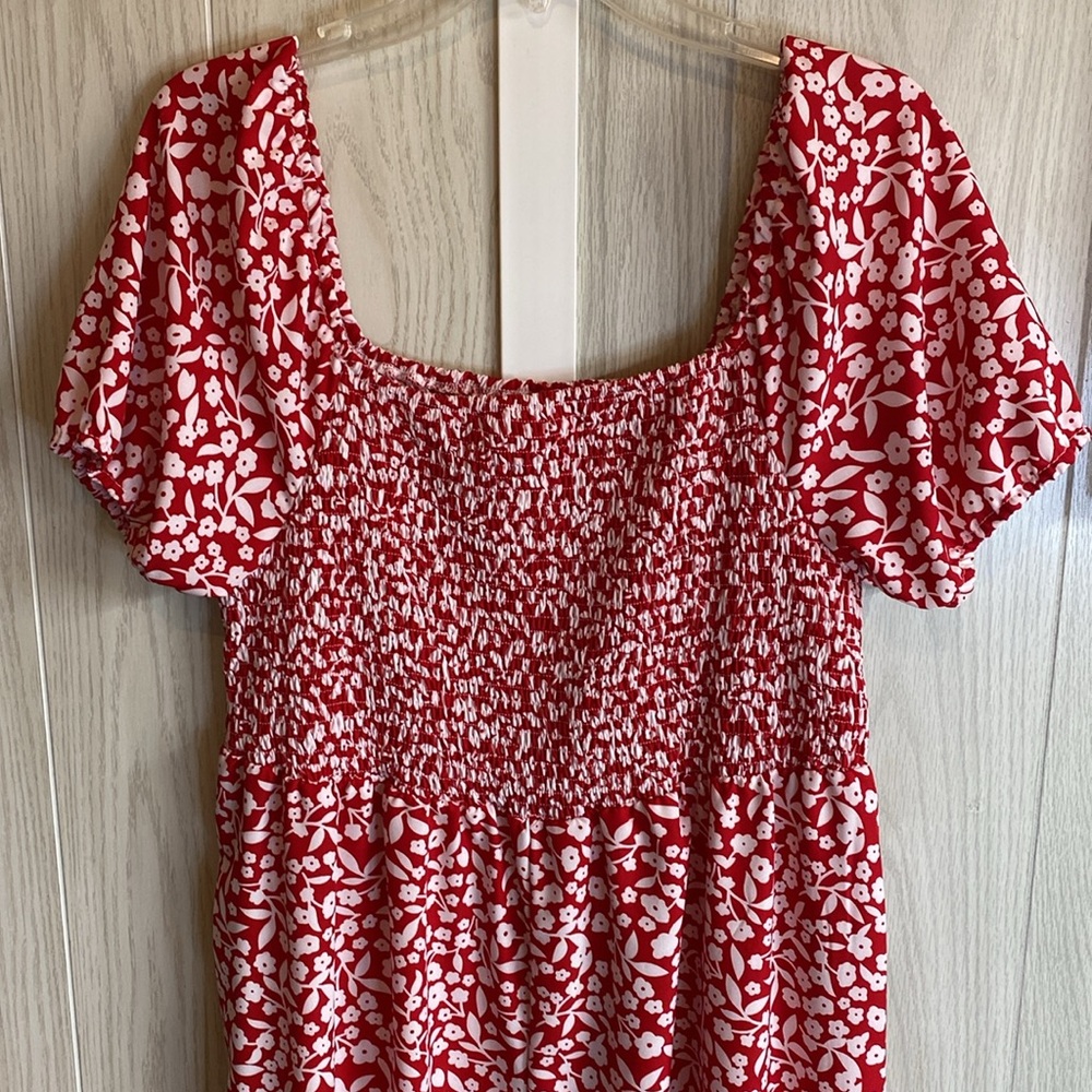 SHEIN Red and White Puff Sleeve Maxi wide leg Romper - Picture 2 of 7